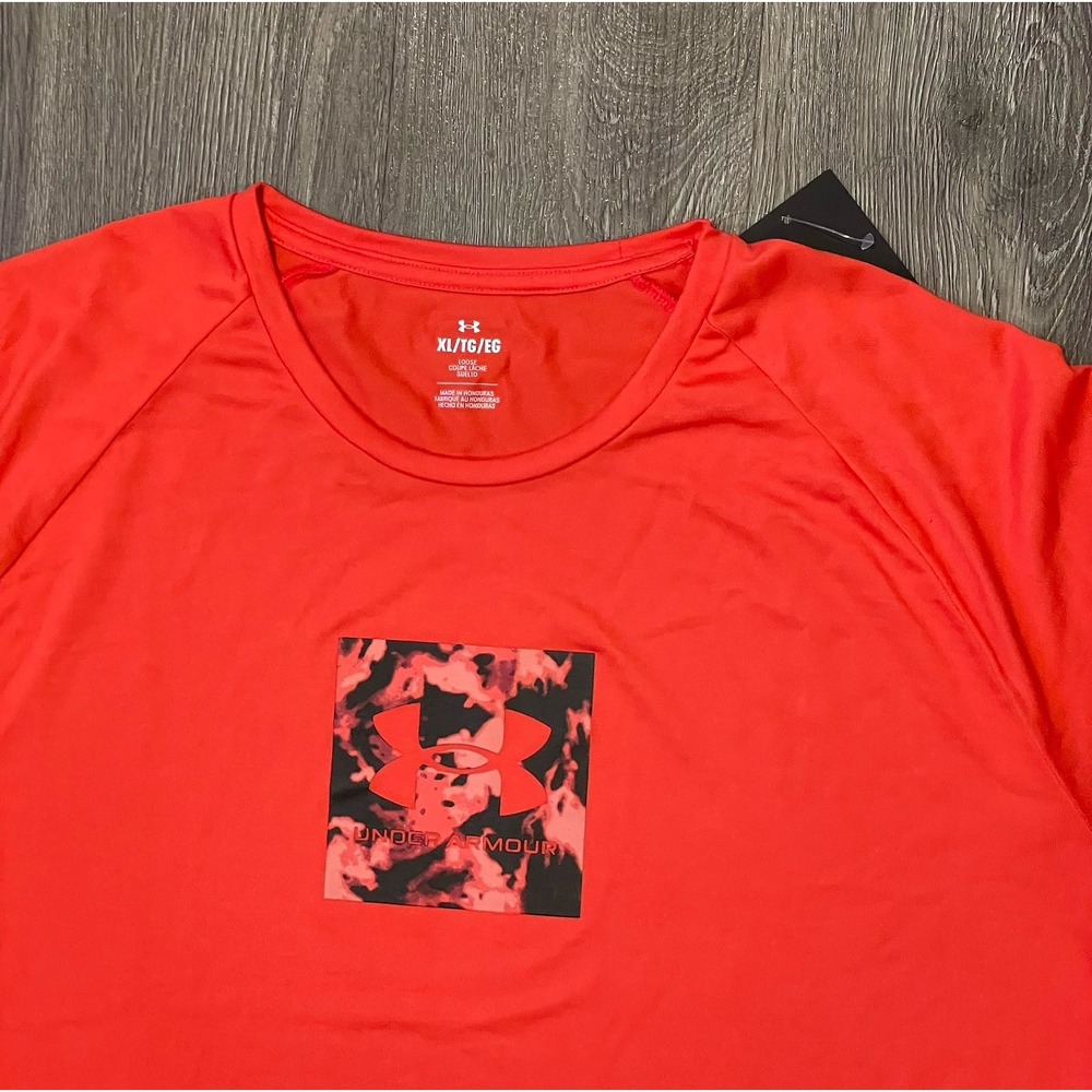 Under Armour Tech Print Fill Shirt Men's XL Short Sleeve Red Camo Active UA NEW - Picture 1 of 5
